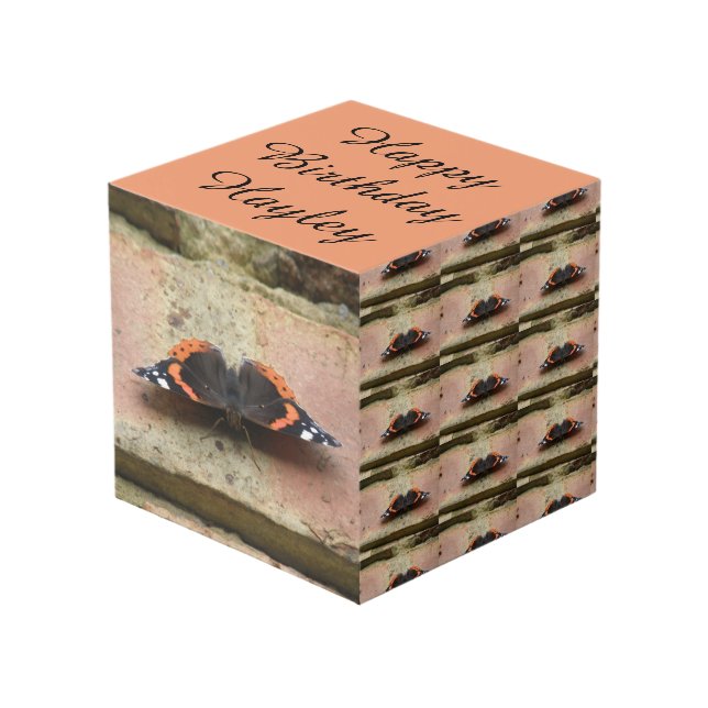 Red Admiral Butterfly Personalised Cube (Front Angled)