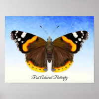 Red Admiral Butterfly Watercolor Painting Poster
