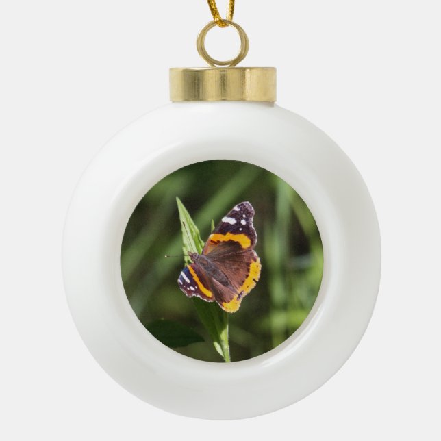 Red Admiral Ceramic Ball Christmas Ornament (Front)