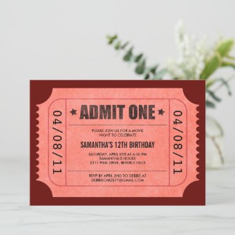 Red Admit One Ticket Invitations | Zazzle