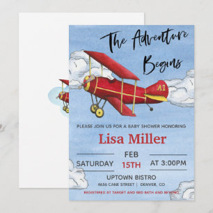 Red Aeroplane Adventure Boy Baby Shower Invitation