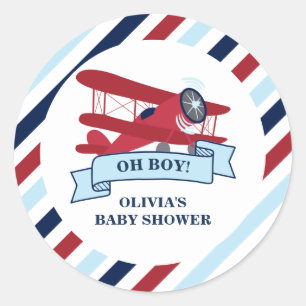Red Aeroplane Baby Shower Classic Round Sticker