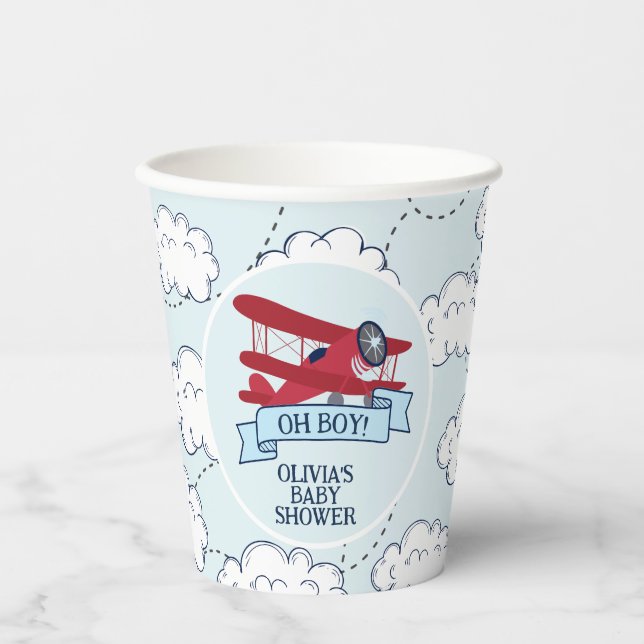 Red Aeroplane Baby Shower Paper Cups (Front)