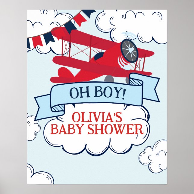 red aeroplane baby shower poster (Front)