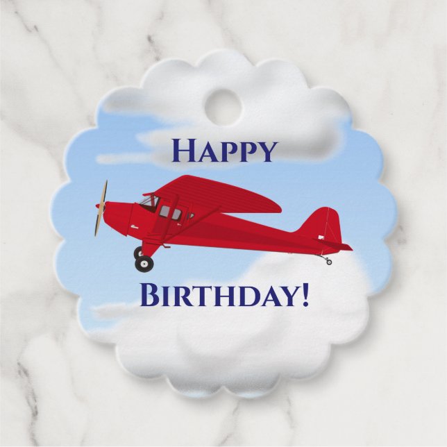 Red Aeroplane Birthday Favour Gift Tags (Front)