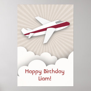Red Aeroplane Birthday Poster