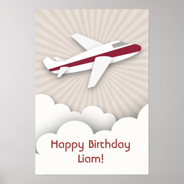 Red Aeroplane Birthday Poster (Front)
