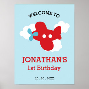 Red Aeroplane Birthday Welcome Sign ( Boy Party )