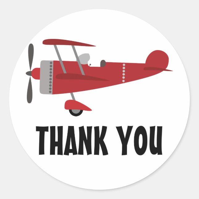 Red Aeroplane Child's Birthday Thank You Classic Round Sticker (Front)