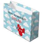 Red Aeroplane Gift Bags - Cute Plane Cloud Birthda