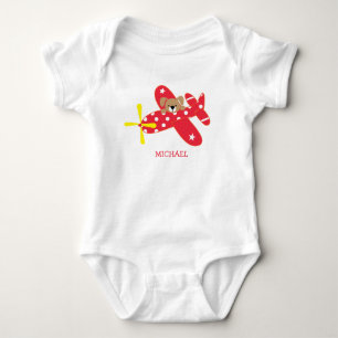 Red Aeroplane Puppy Dog Baby Bodysuit