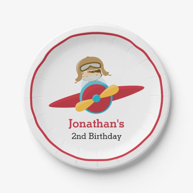 Red Aeroplane with Pilot Paper Plates (Front)