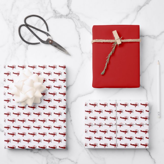 Red Aeroplanes Birthday Wrapping Paper She (Front)