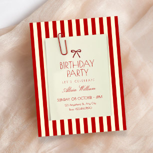 Red aesthetic birthday invitation