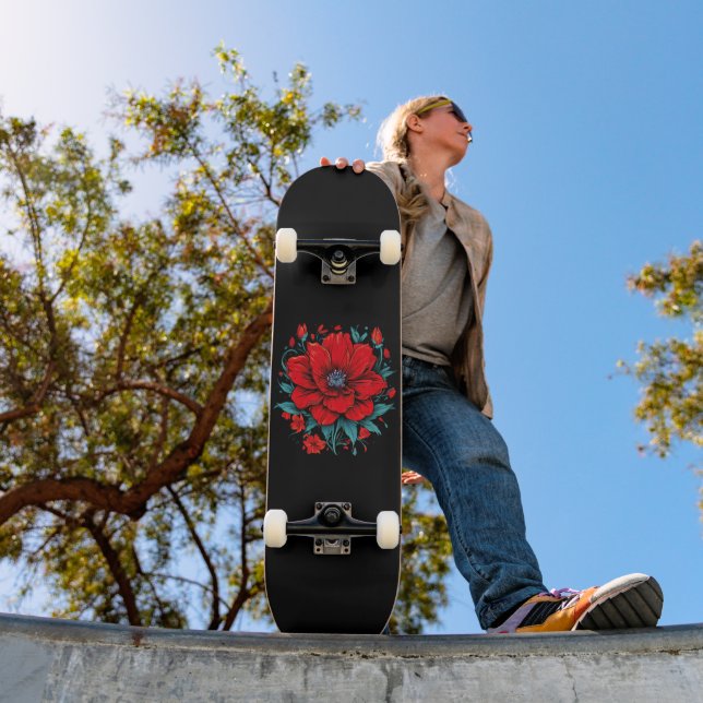 Red Aesthetic Flower Skateboard (Outdoor 1)
