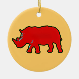 red africa rhinocerus ceramic tree decoration