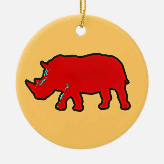 red africa rhinocerus ceramic tree decoration (Front)