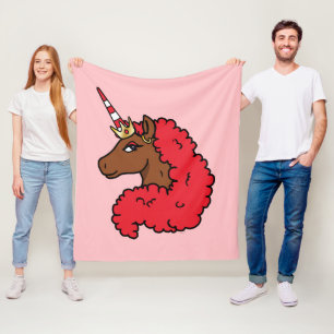 Red Afro Unicorn Fleece Blanket