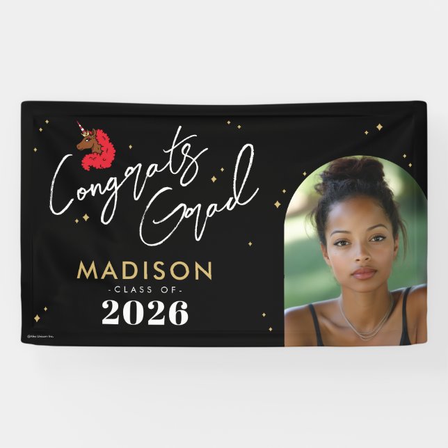 Red Afro Unicorn Graduation Banner (Horizontal)