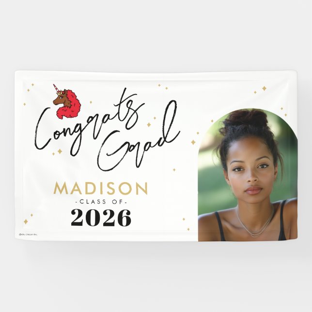 Red Afro Unicorn Graduation Banner (Horizontal)