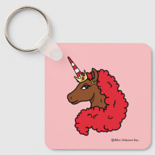 Red Afro Unicorn Key Ring