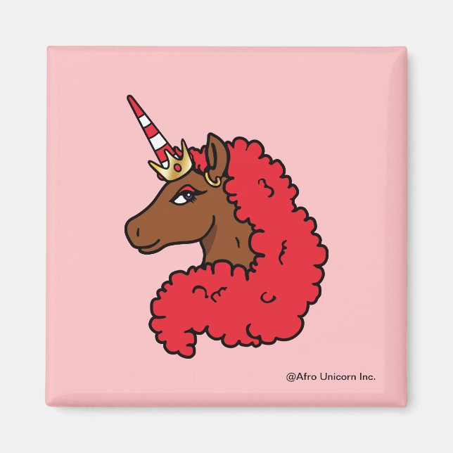 Red Afro Unicorn Magnet (Front)