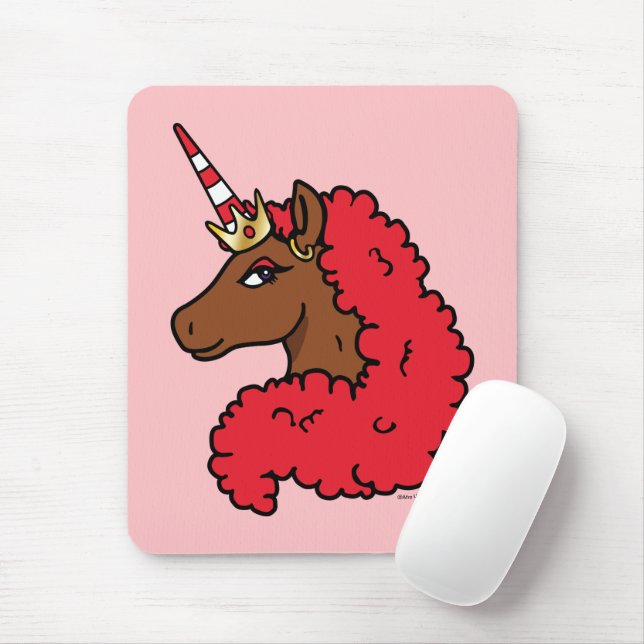 Red Afro Unicorn Mouse Mat (With Mouse)