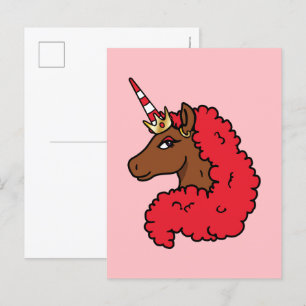 Red Afro Unicorn Postcard