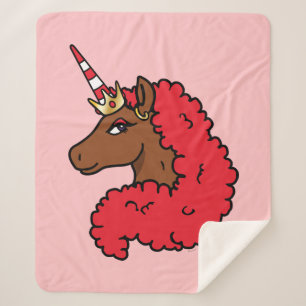 Red Afro Unicorn Sherpa Blanket