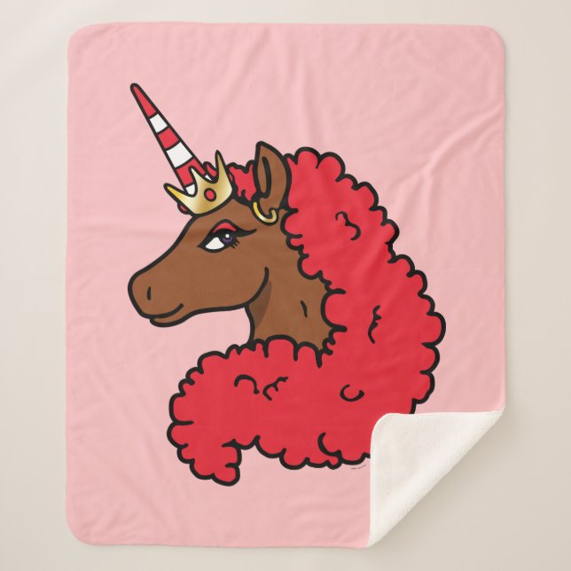 Red Afro Unicorn Sherpa Blanket (Front)