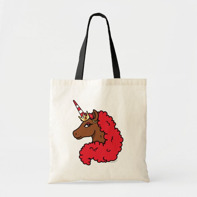 Red Afro Unicorn Tote Bag (Front)