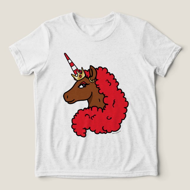 Red Afro Unicorn Tri-Blend Shirt (Design Front)
