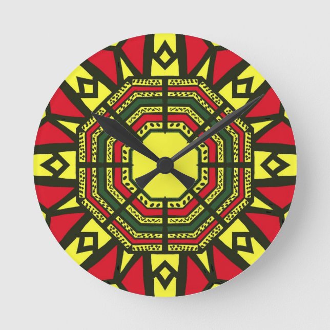 Red Afrocentric Tribal Round Clock (Front)