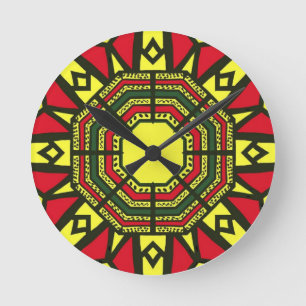 Red Afrocentric Tribal Round Clock