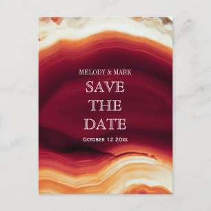 Red agate geode autumn wedding Save the Date Announcement Postcard
