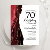 Red Agate Gold White 70th Birthday