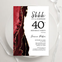 Red Agate Gold White Surprise 40th Birthday