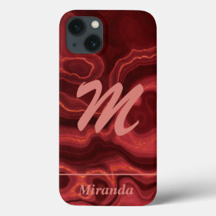 Red Agate Marble light pink Monogram and Name iPhone 13 Case