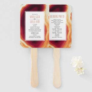 Red agate slice and frame fall wedding program hand fan