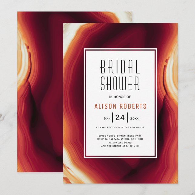 Red agate slice fall wedding bridal shower invitation (Front/Back)