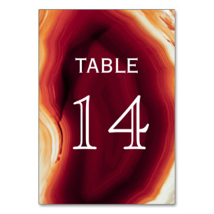 Red agate slice geode wedding table number card