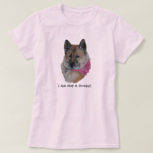 red akita in pink scarf light hearted husky slogan T-Shirt
