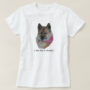 red akita in pink scarf light hearted husky slogan T-Shirt
