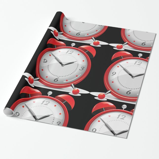 Red Alarm Clock Glossy Wrapping Paper (Unrolled)