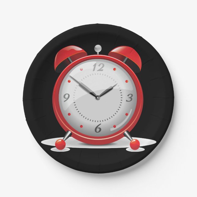 Red Alarm Clock Paper Plates (Front)