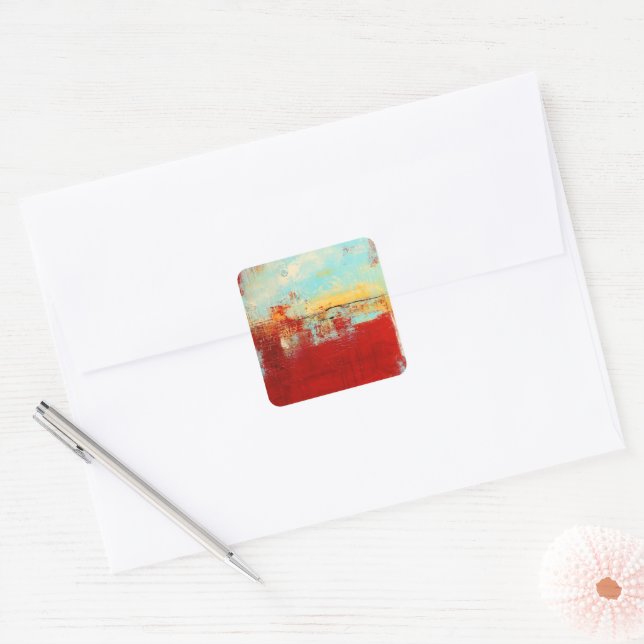 Red Alaskan Abstract Square Sticker (Envelope)