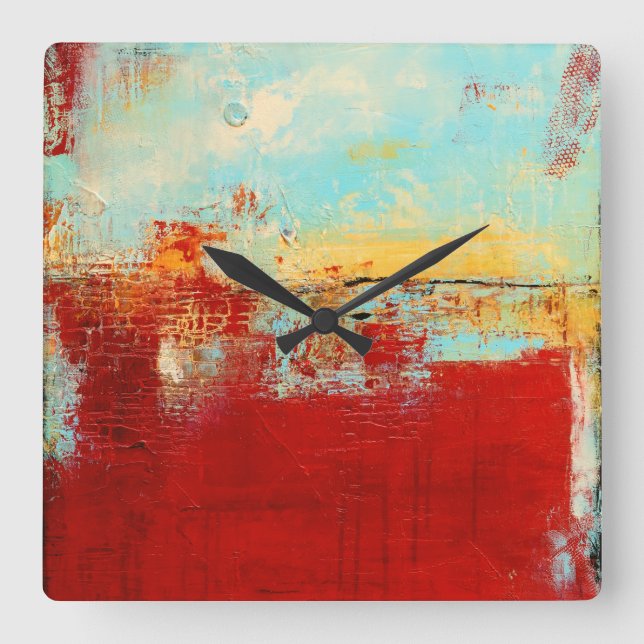 Red Alaskan Abstract Square Wall Clock (Front)