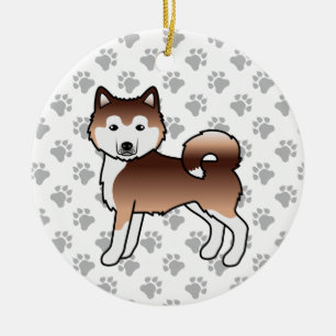Red Alaskan Malamute Cute Cartoon Dog Ceramic Tree Decoration