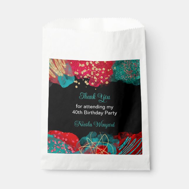 Red Alcohol Ink Birthday Party Favour Bags (Front)