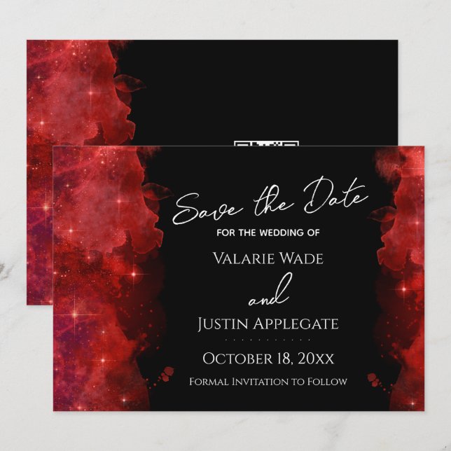 Red Alcohol Ink Galaxy Save the Date Wedding  Invitation (Front/Back)
